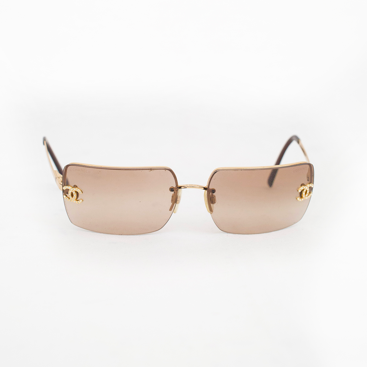Rimless Strassed "CC" Logo Sunglasses