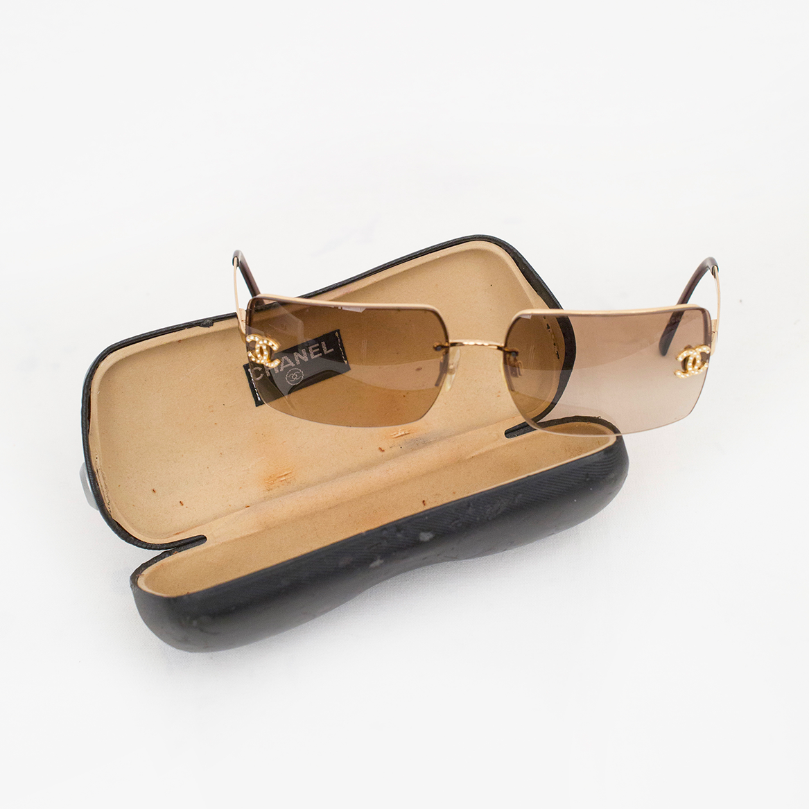 Rimless Strassed "CC" Logo Sunglasses