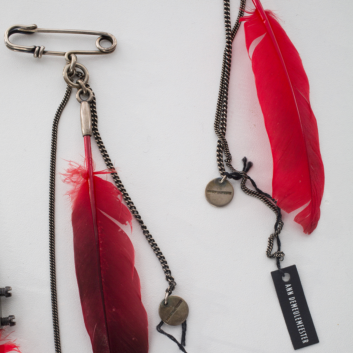 FW 10 Red Feathers Pendant Necklace & Brooches