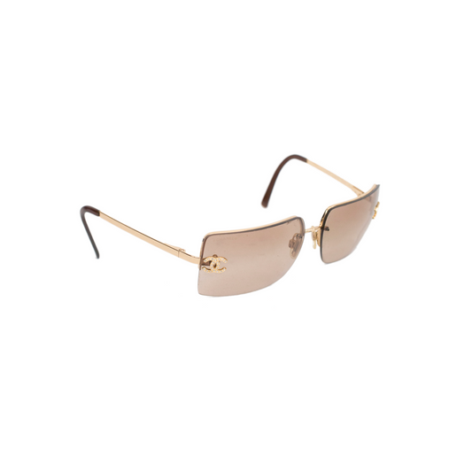 Rimless Strassed "CC" Logo Sunglasses