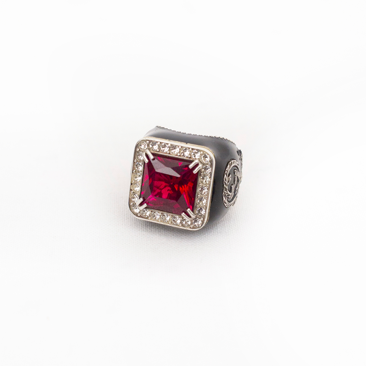 Sterling Silver Crystal Red Stone Signet Ring