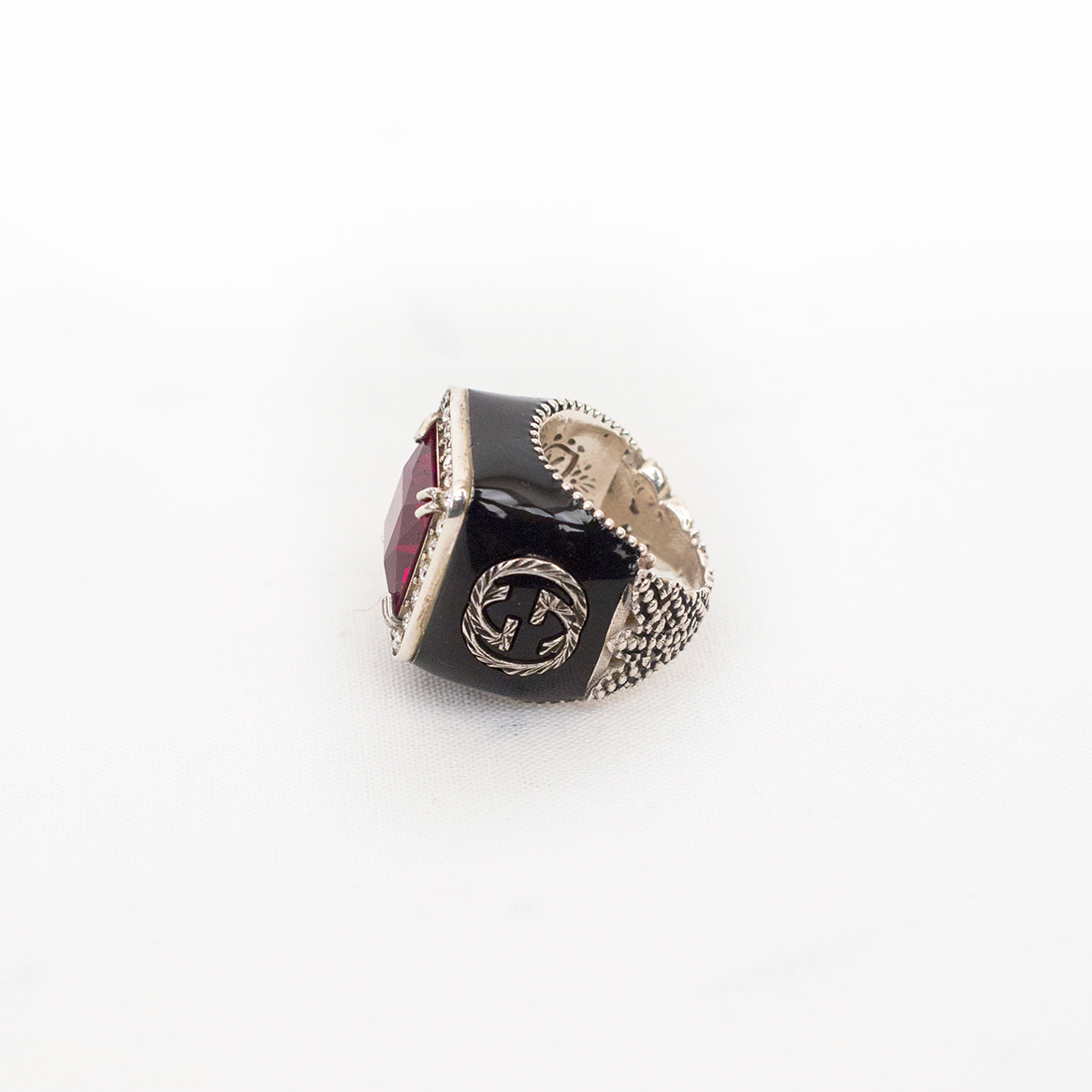 Sterling Silver Crystal Red Stone Signet Ring