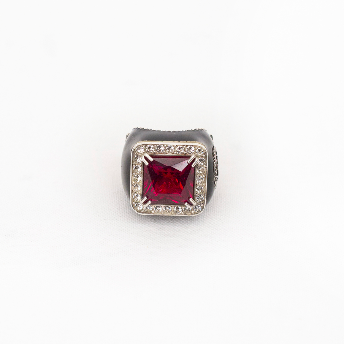 Sterling Silver Crystal Red Stone Signet Ring