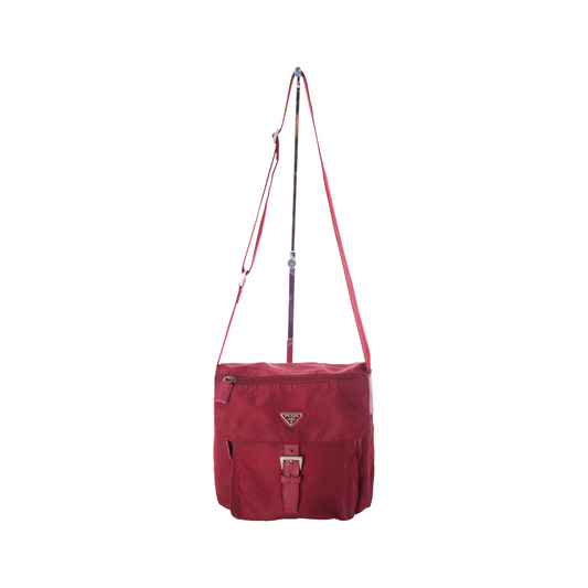 Burgundy Nylon Crossbody Bag